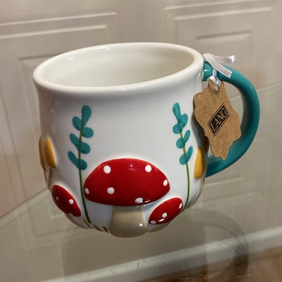 Mug Lang By Design Flowers & Mushrooms 16 oz Colorful Hand Painted Embossed - Picture 3 of 5